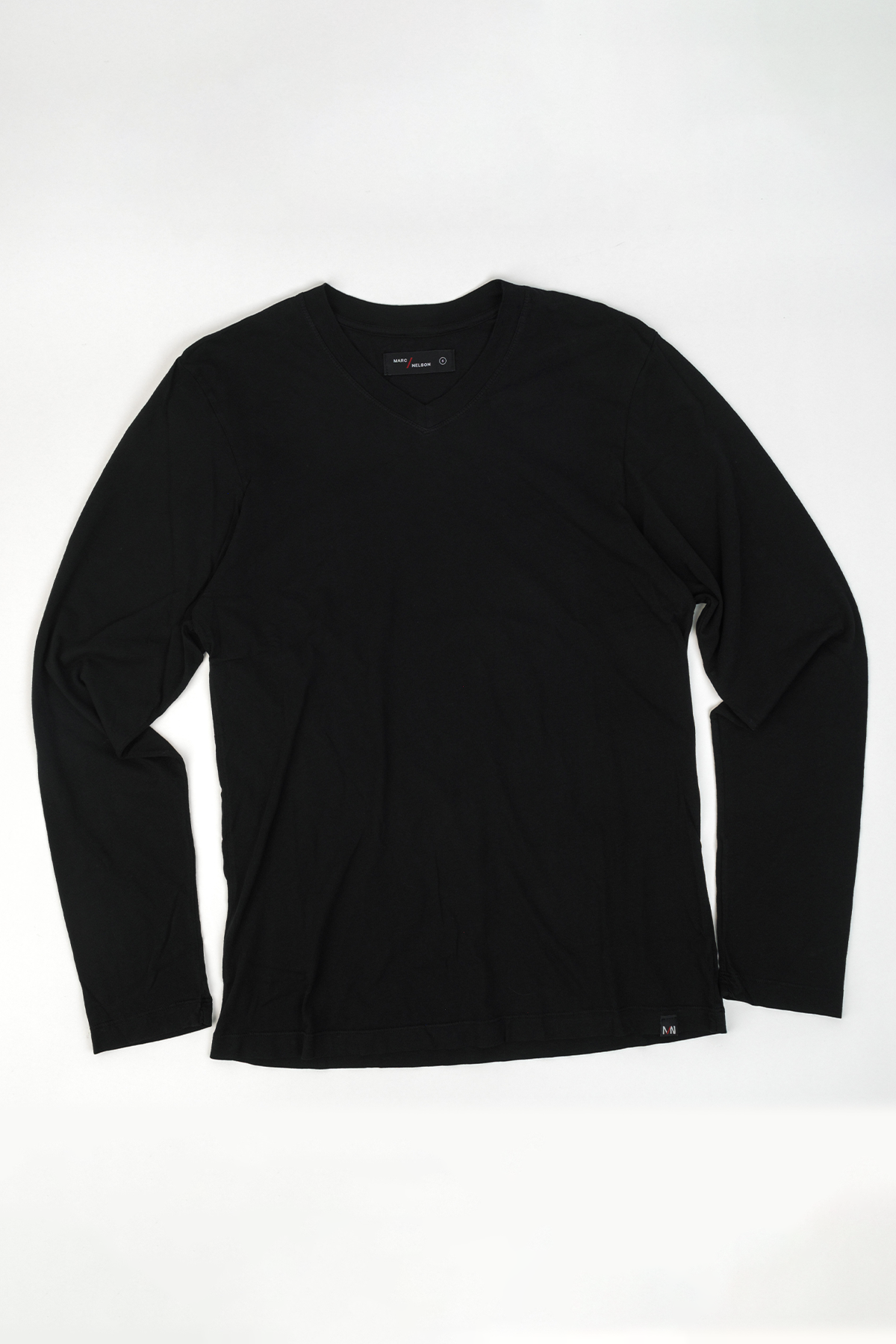 Black Cotton Long Sleeve V-Neck T-Shirt