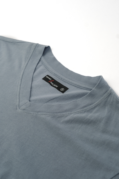 Close up shot of light blue Cotton Long Sleeve V-Neck T-Shirt