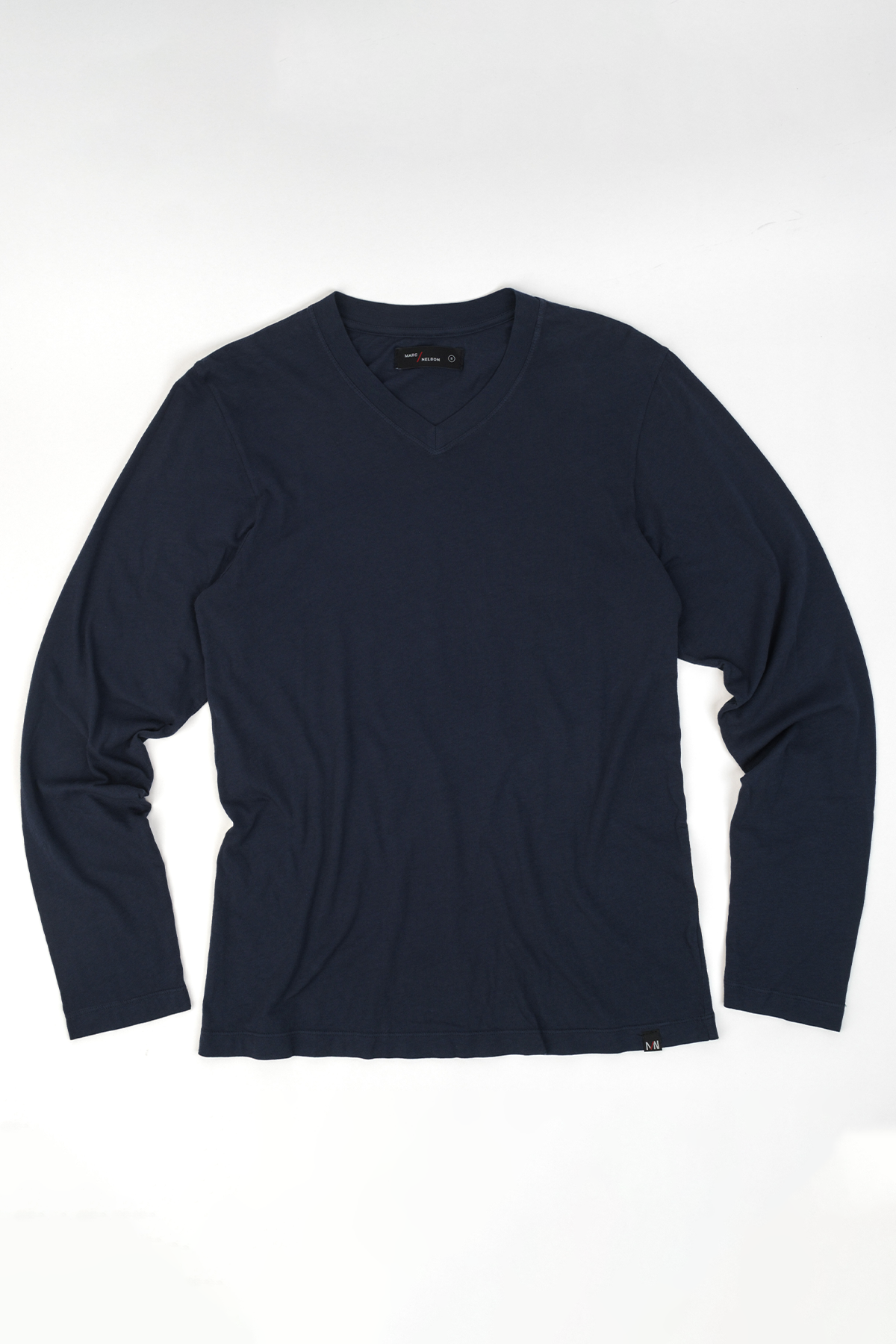 Navy Cotton Long Sleeve V-Neck T-Shirt