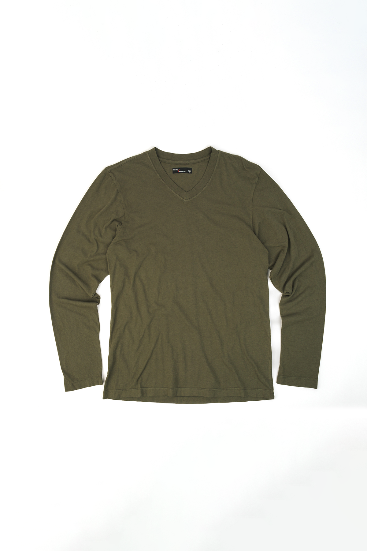 Olive Cotton Long Sleeve V-Neck T-Shirt