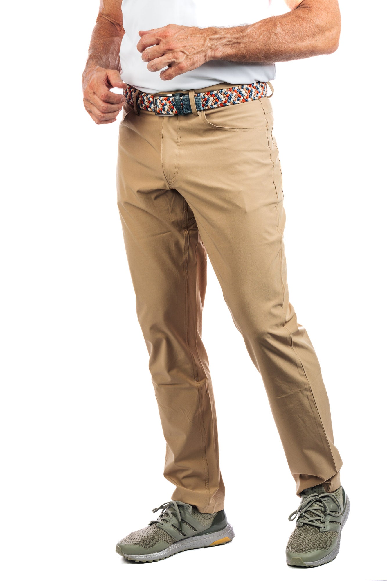 Frontal view of a man wearing our Sand Golf Pants. 