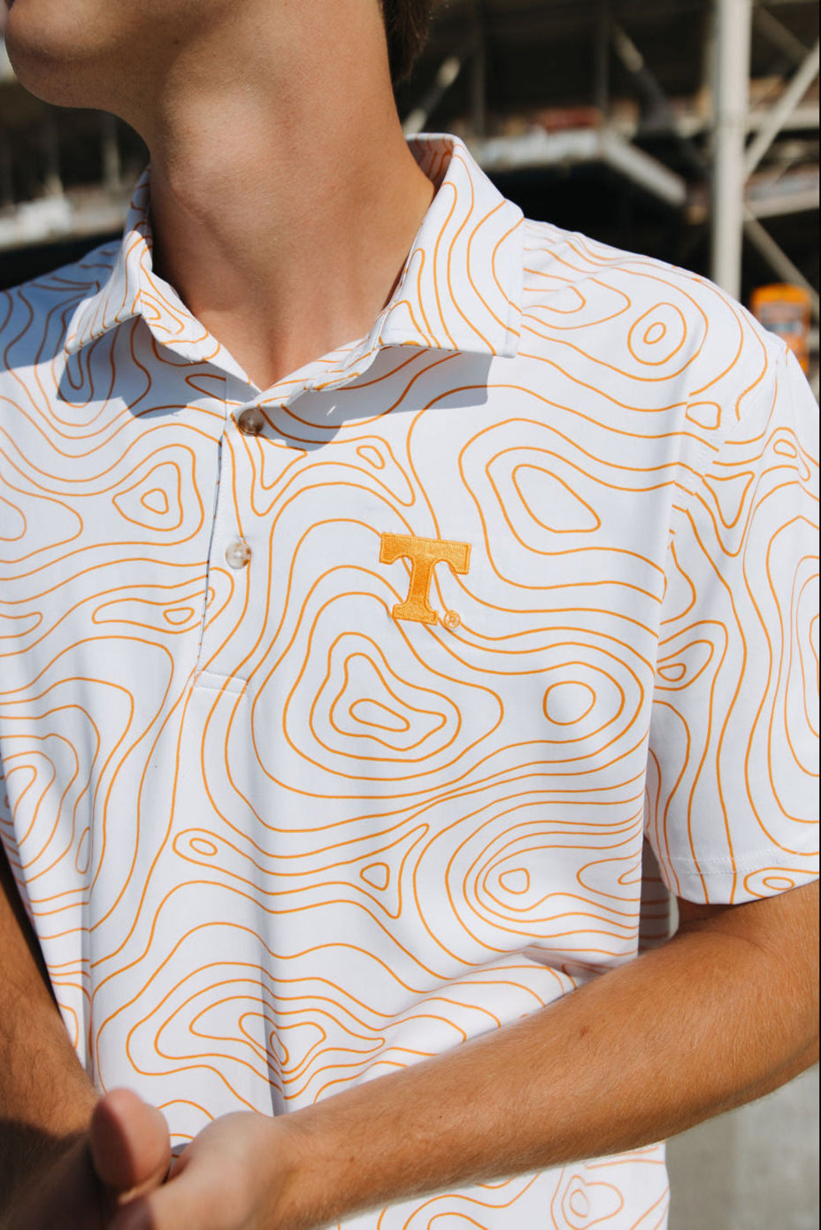 UT Topographic White and Orange Golf Polo