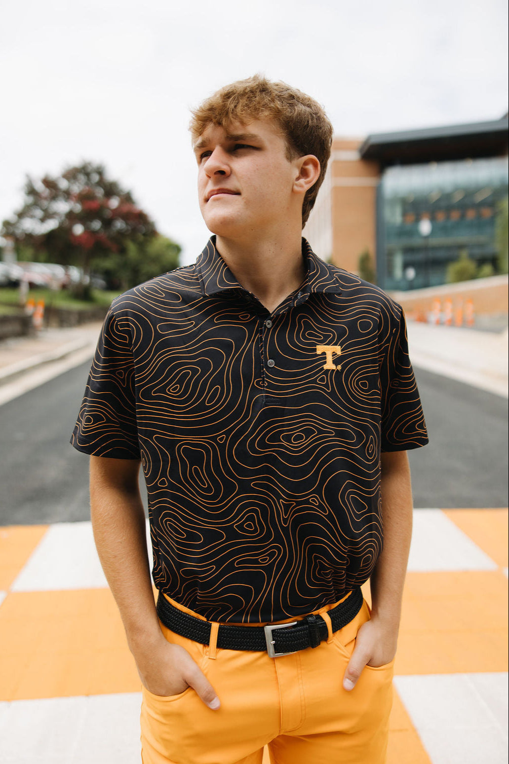 UT Topographic Black and Orange Golf Polo
