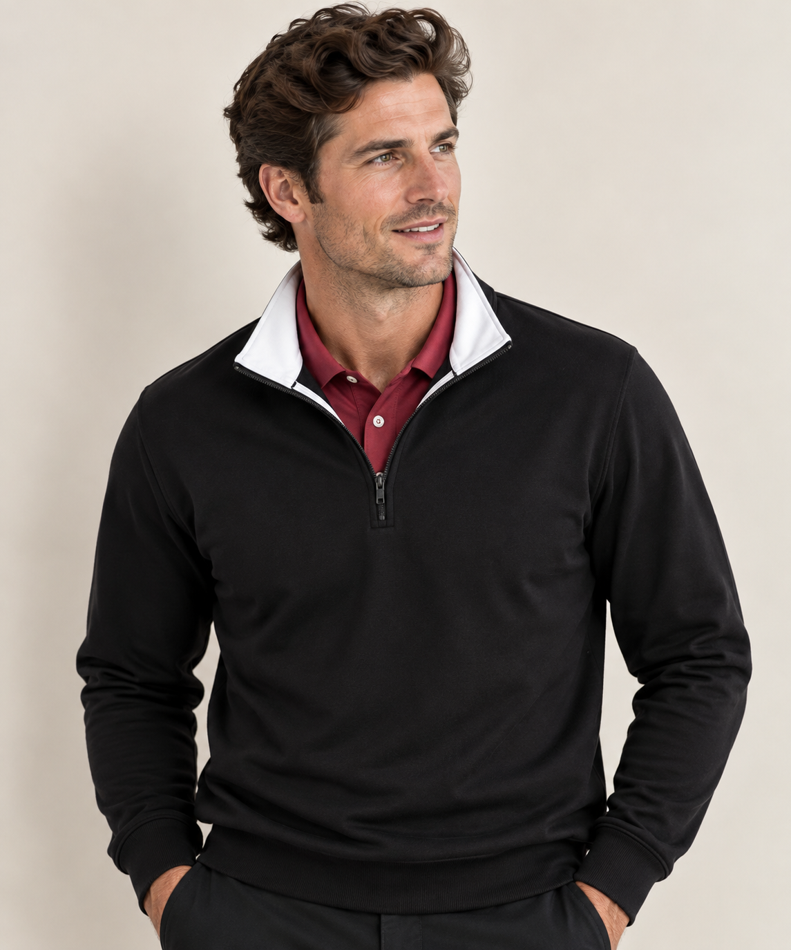 Black Pique Classic Quarter Zip