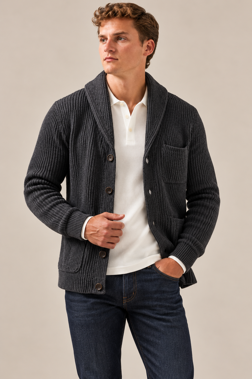 The Freddy Shawl Cardigan Charcoal