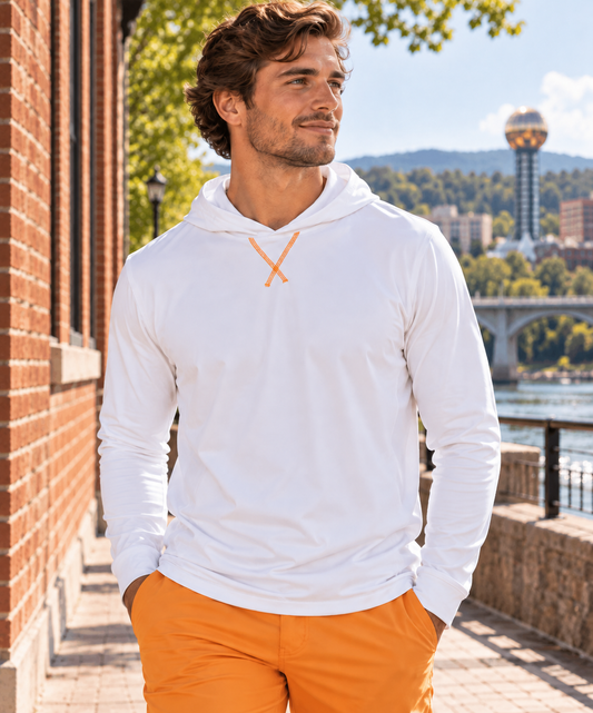 White with Orange Stitch Golf Hoodie