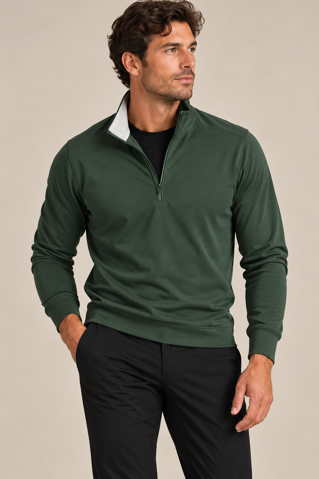 Green Pique Classic Quarter Zip