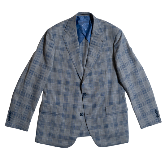 Marc Nelson Light Grey / Blue Plaid Spring Blazer