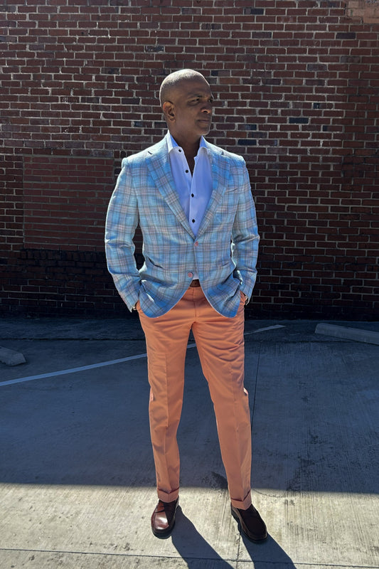 Marc Nelson Aqua-Pink Plaid Spring Blazer
