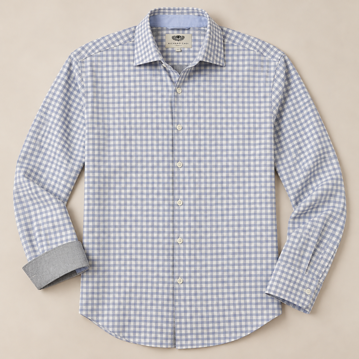 Men's Blue Plaid Cotton Coolmax Stretch Shirt