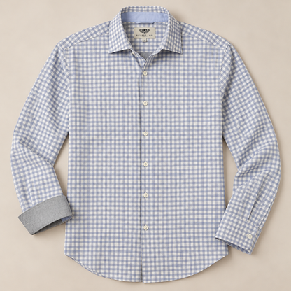 Men's Blue Plaid Cotton Coolmax Stretch Shirt