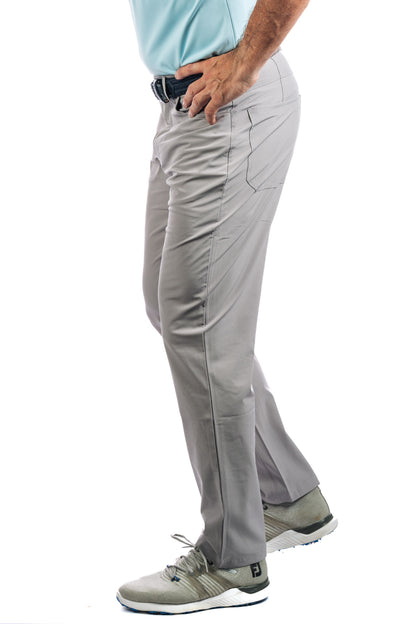Half body shot of our Concrete golf pants on a model with his hips facing the camera. 