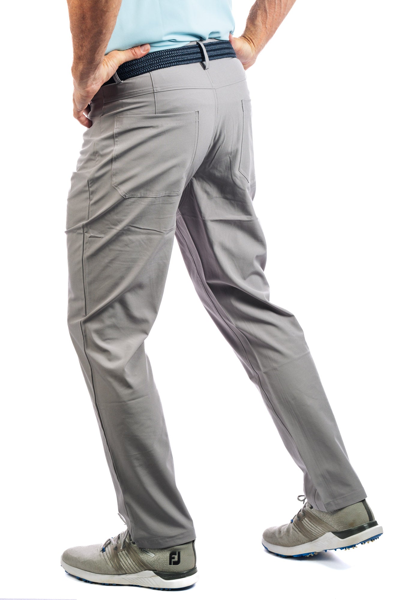 Backside of our model wearing our Concrete golf pants. 
