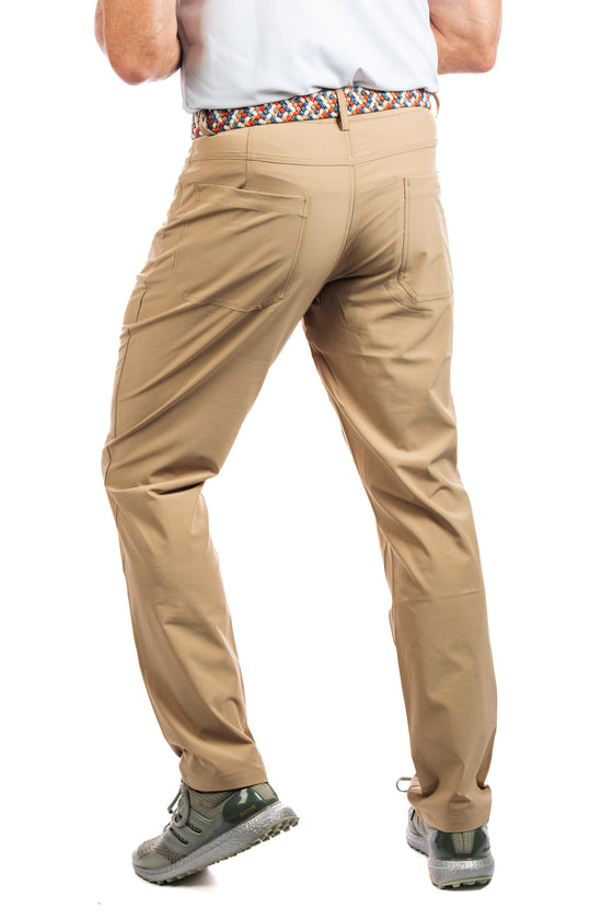 Back view of a man wearing Marc Nelson Golf Pant in Sand.