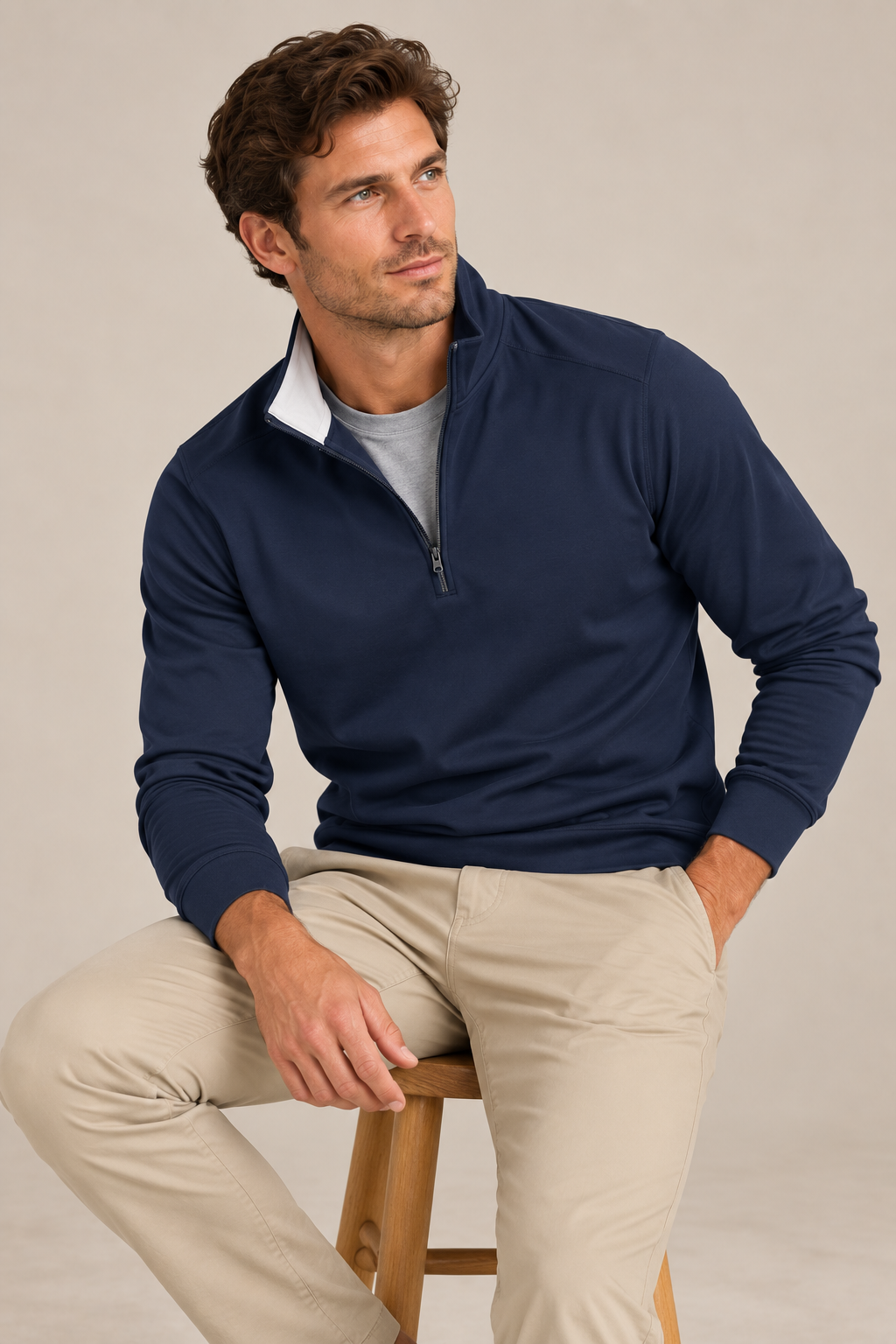 Performance Quarter Zip Navy with White Contrast Collar