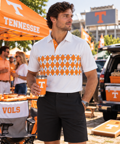 Orange Argyle Performance Polo