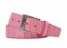 Marc Nelson Pink Caiman Belly Belt photographed on a white backdrop.