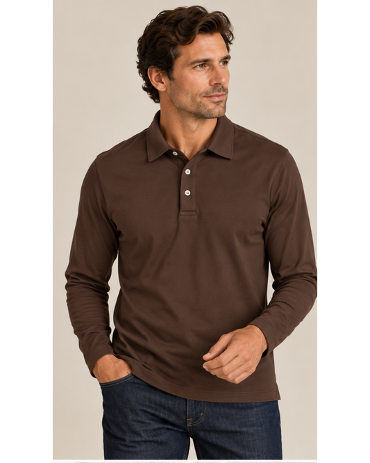 The JFK Long Sleeve Polo - Brown