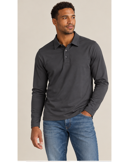 The JFK Long Sleeve Polo - Charcoal