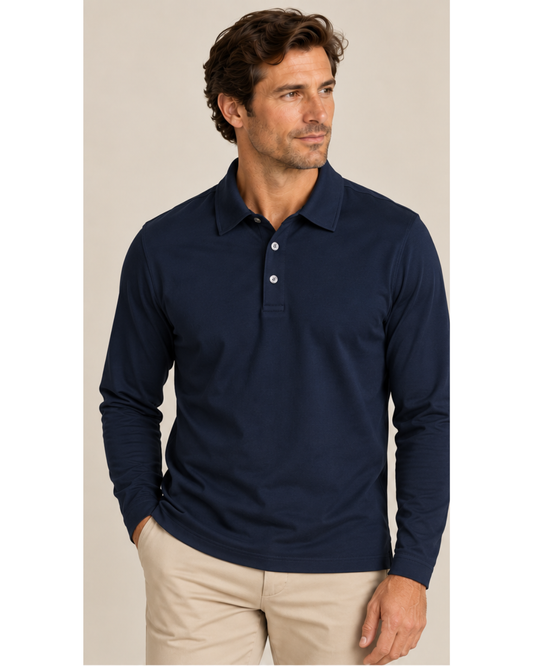 The JFK Long Sleeve Polo - Navy
