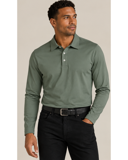 The JFK Long Sleeve Polo - Sage Green