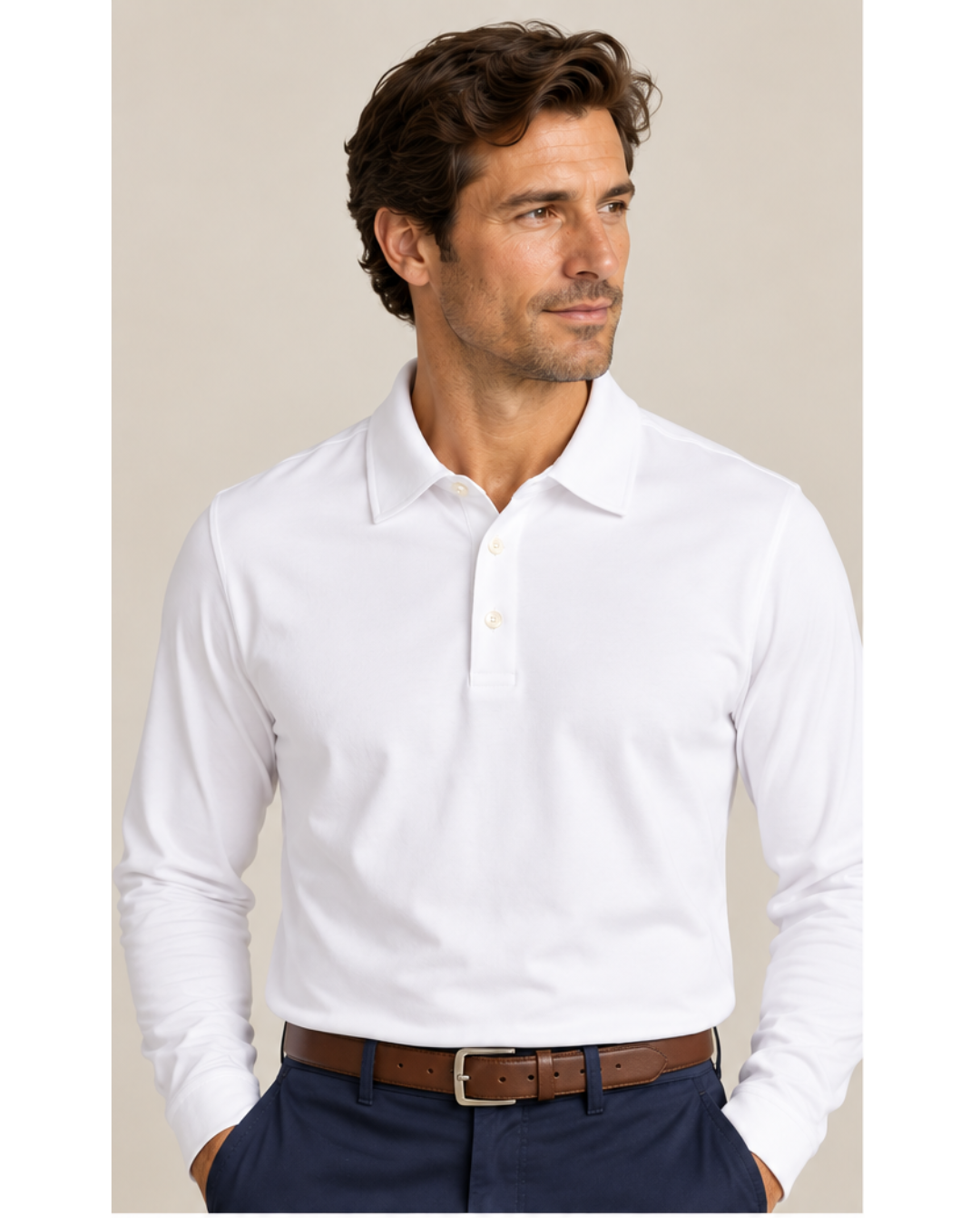 The JFK Long Sleeve Polo - White