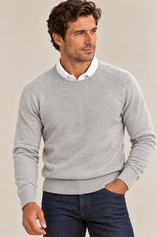 The Nelson Cotton Cashmere Crew - Heather Grey