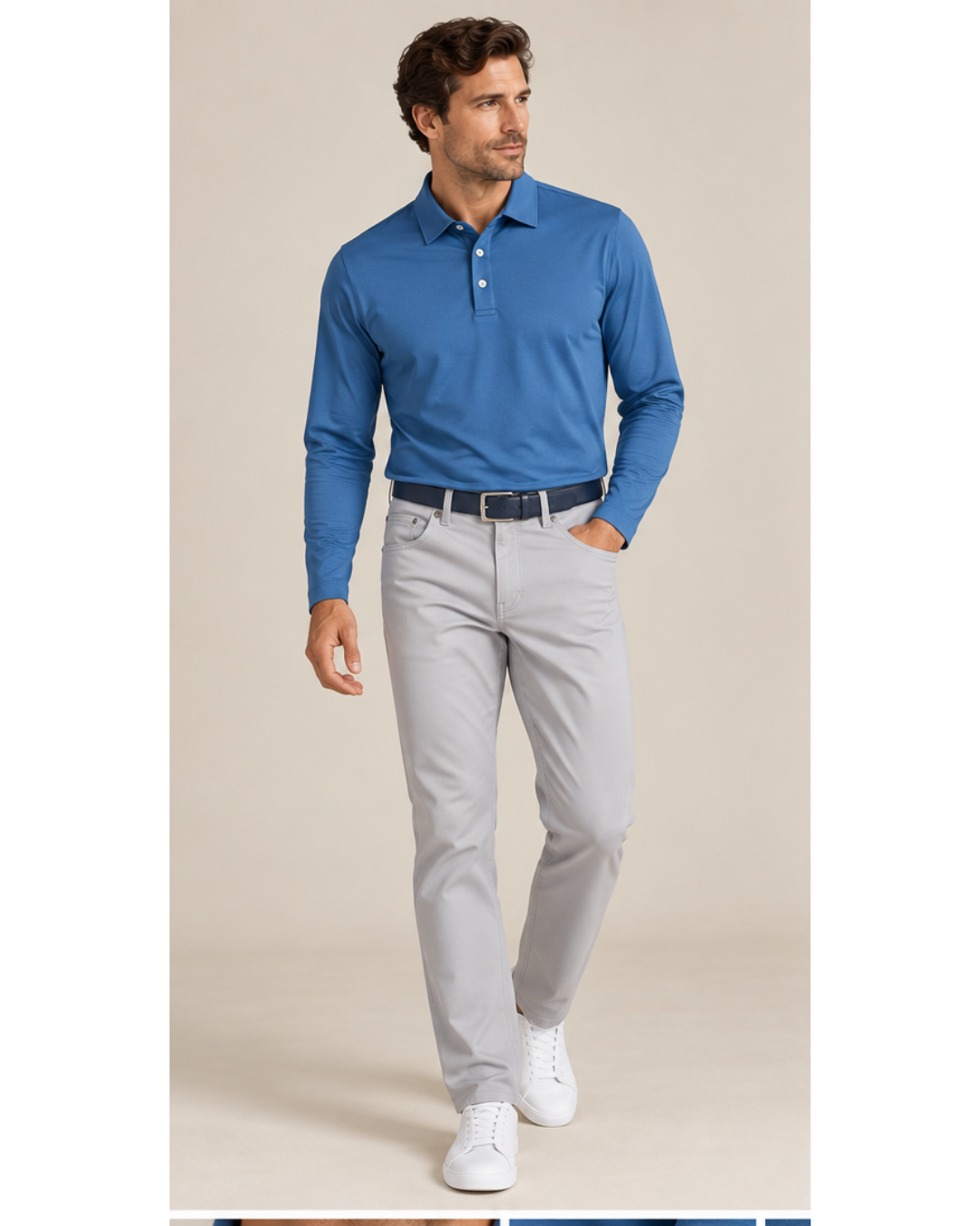 The JFK Long Sleeve Polo - French Blue