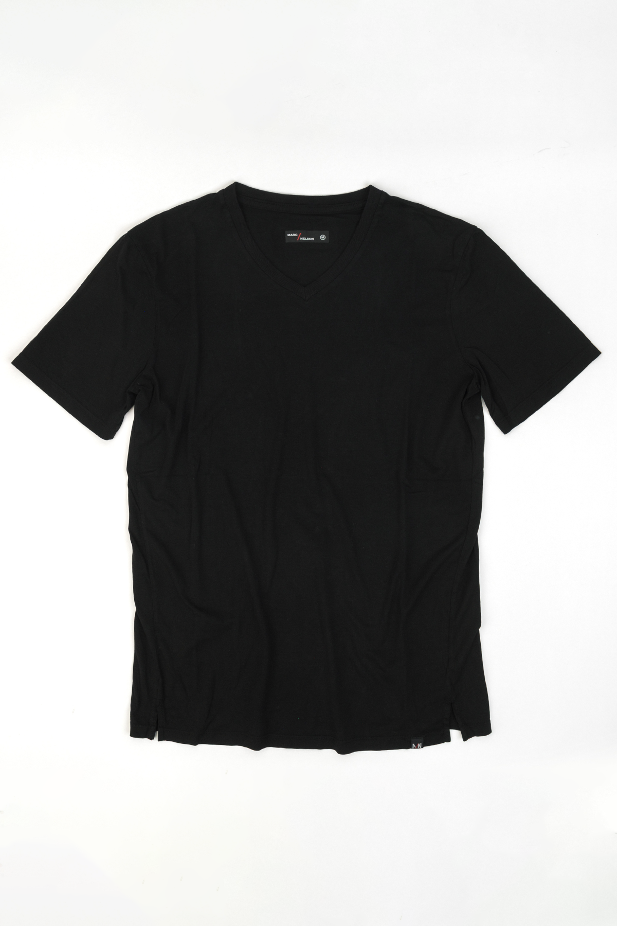 Overhead shot of Black Modal Cotton Short Sleeve V-Neck T-Shirt