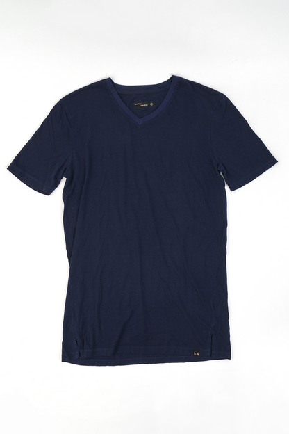 Overhead shot of navy Modal Cotton Short Sleeve V-Neck T-Shirt
