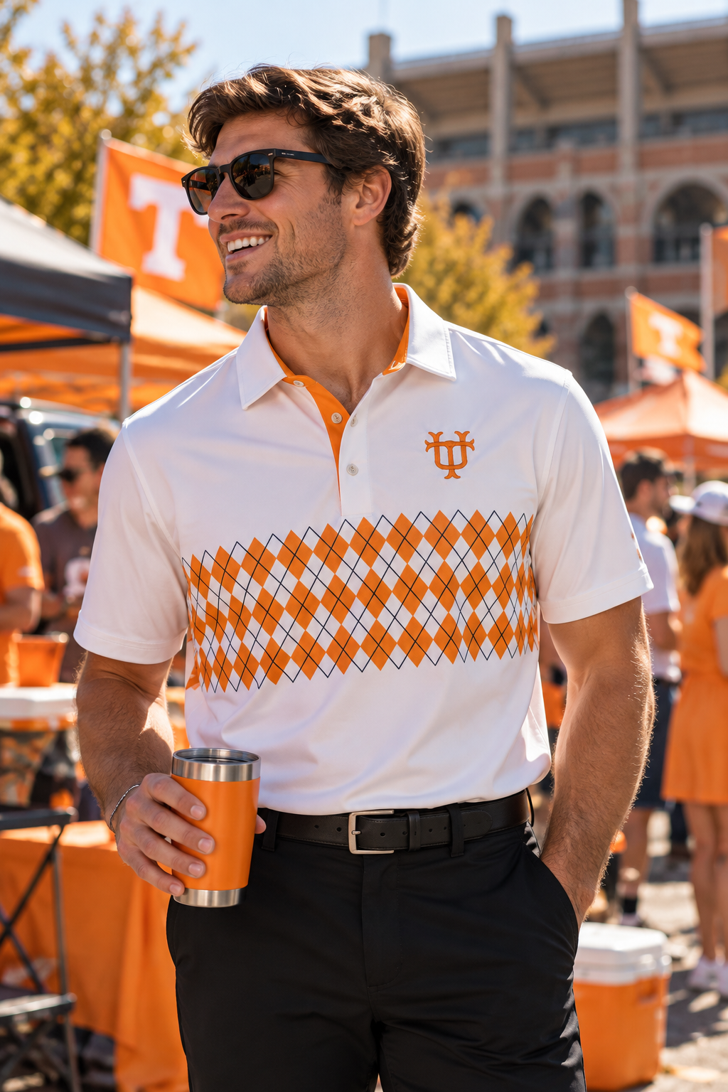 Vintage UT Orange Argyle Performance Polo
