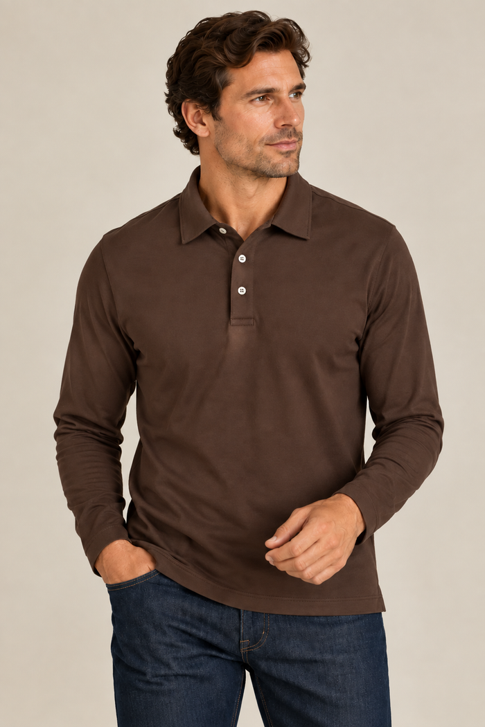 The JFK Long Sleeve Polo - Brown