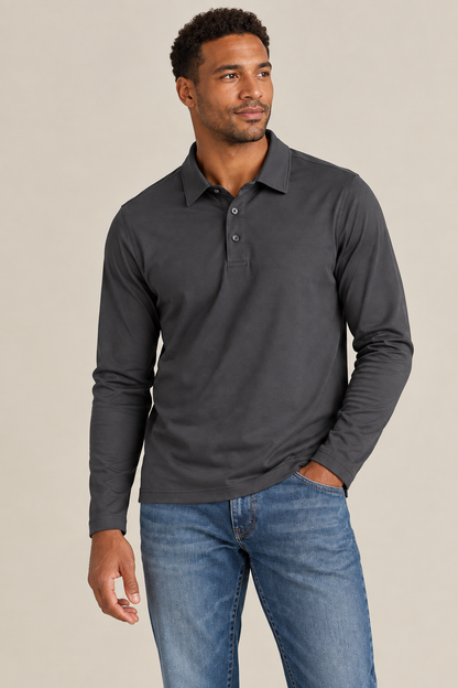 The JFK Long Sleeve Polo - Charcoal