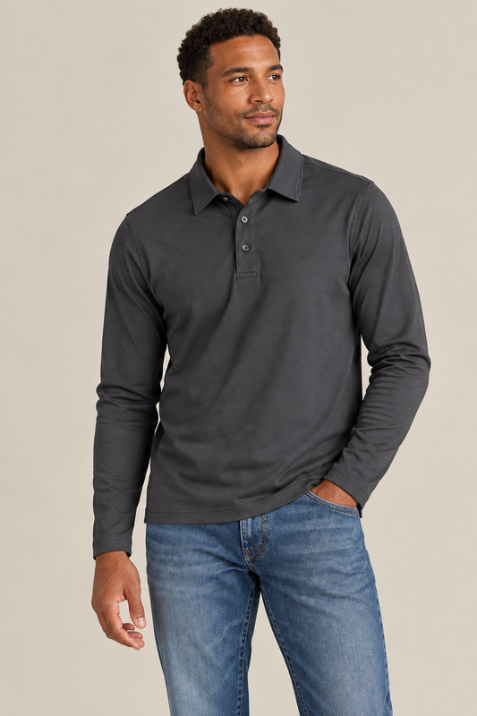 The JFK Long Sleeve Polo - Charcoal