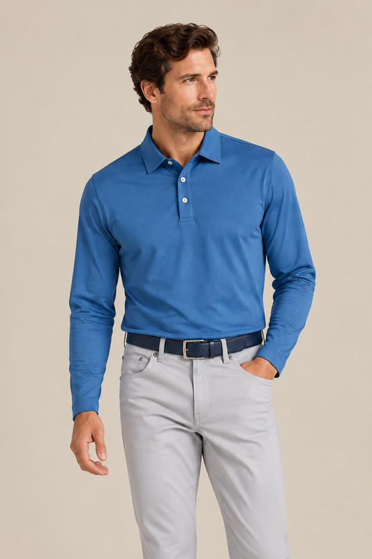 The JFK Long Sleeve Polo - French Blue