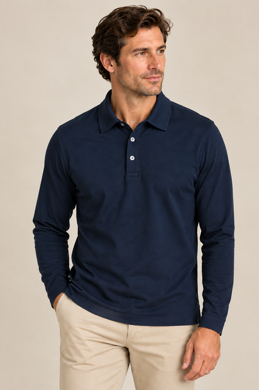 The JFK Long Sleeve Polo - Navy