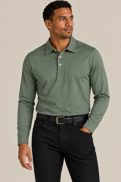 The JFK Long Sleeve Polo - Sage Green
