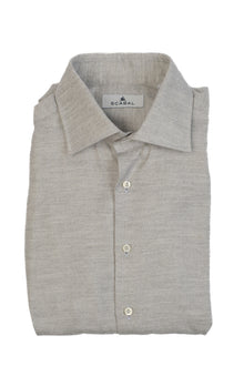  Scabal Brushed Lyocell Button Down Shirt Light Grey