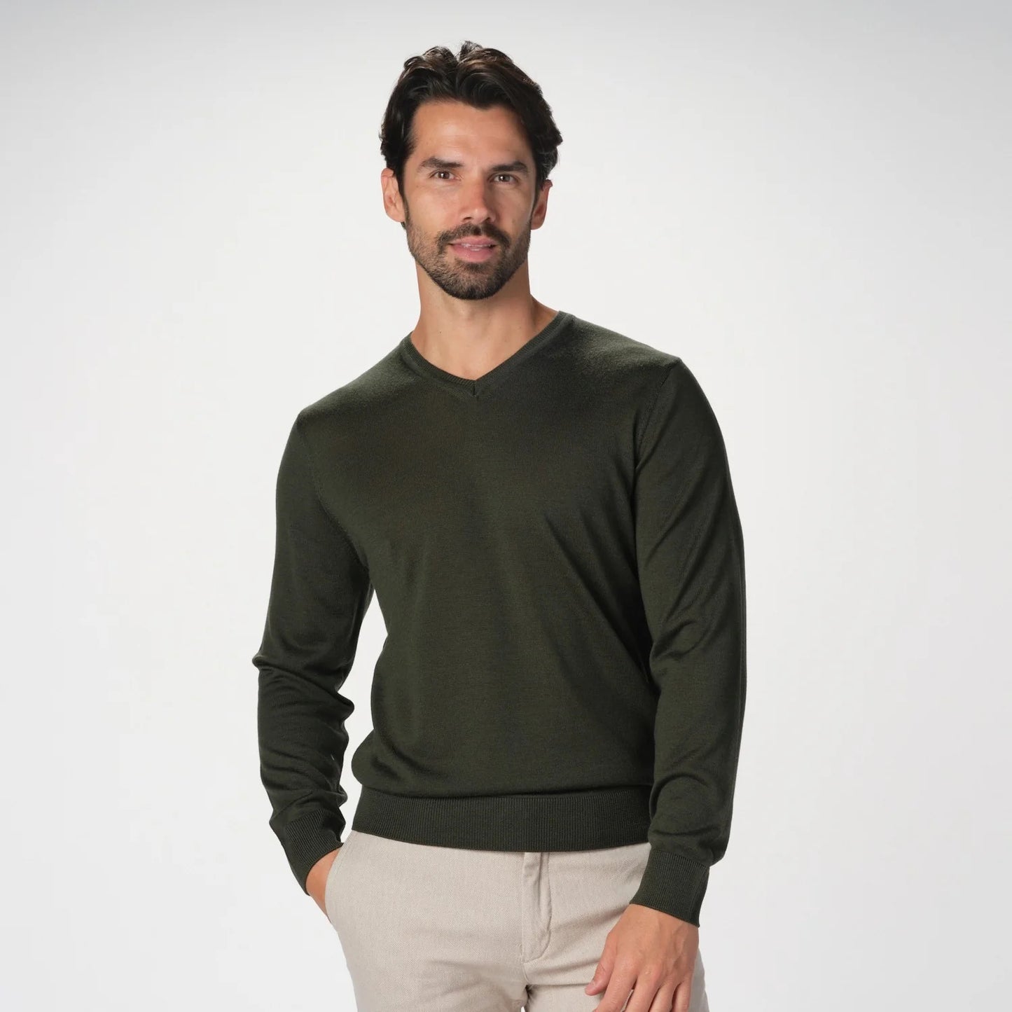 Garnet V-Neck Merino Sweater in Green