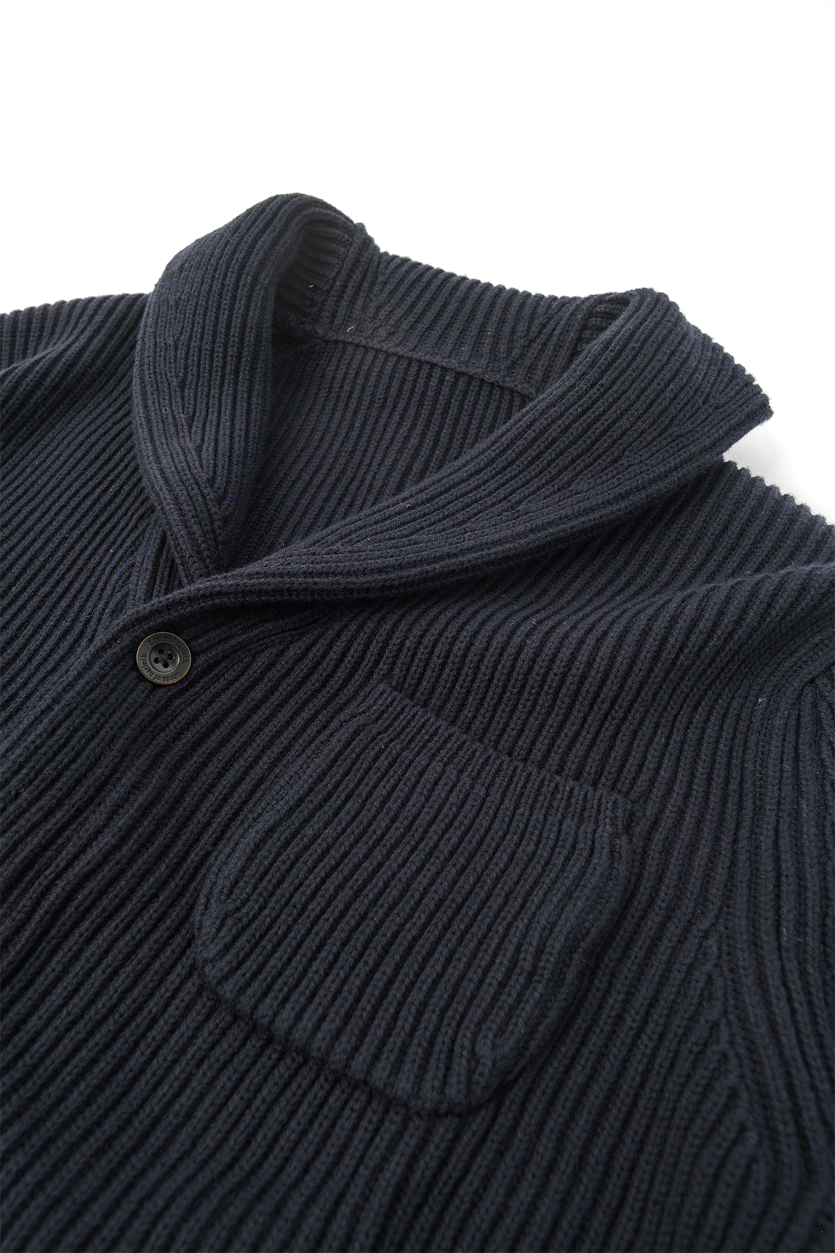 Close up photo of Freddy Cardigan of the neckline. 