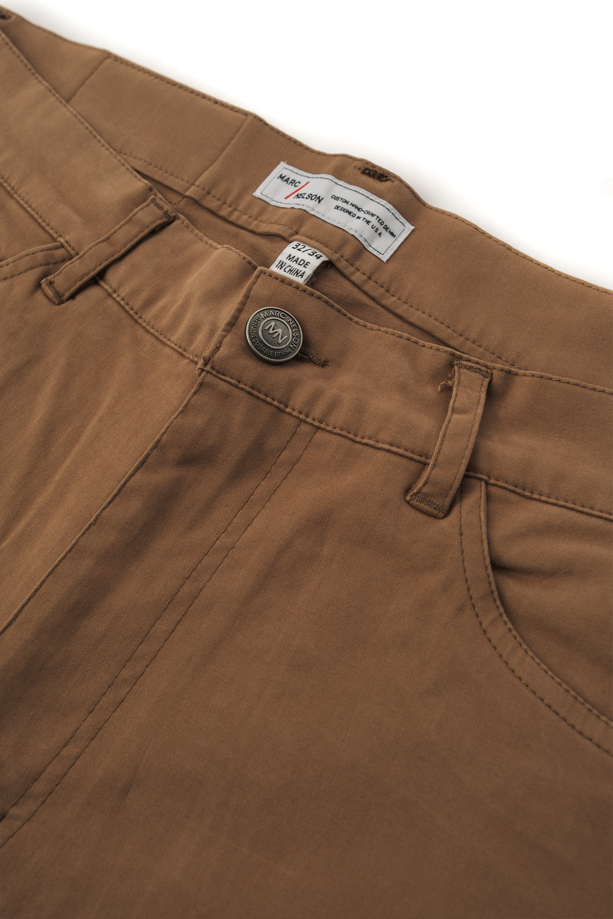 Close up photos showing the details on the front side of our george buck pants.