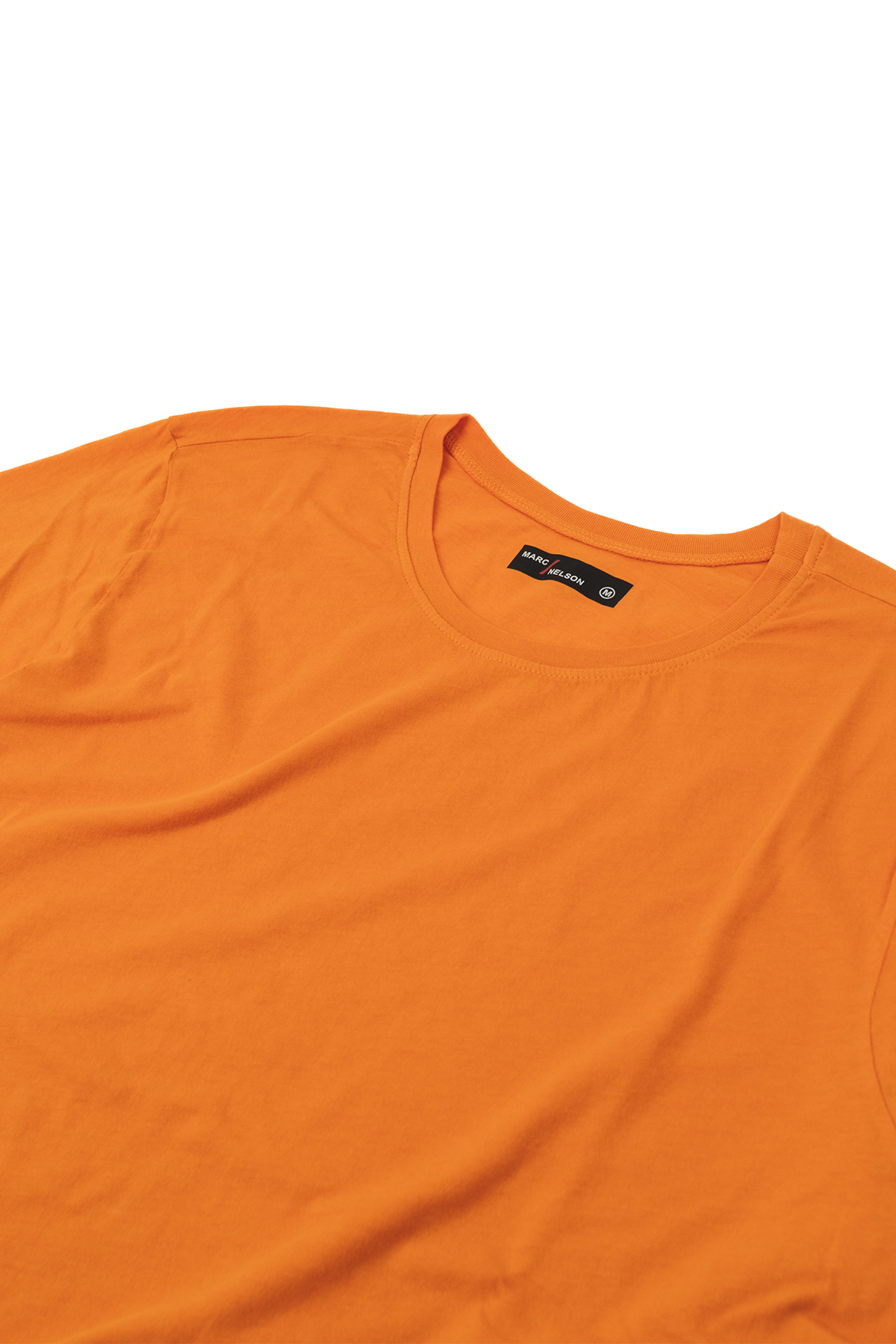 orange long sleeve crew neck shirt
