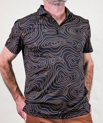 Topographic Black and Orange Golf Polo