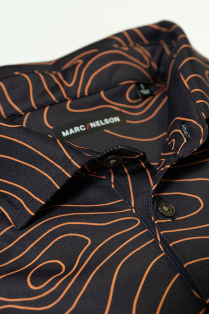 Topographic Black and Orange Golf Polo