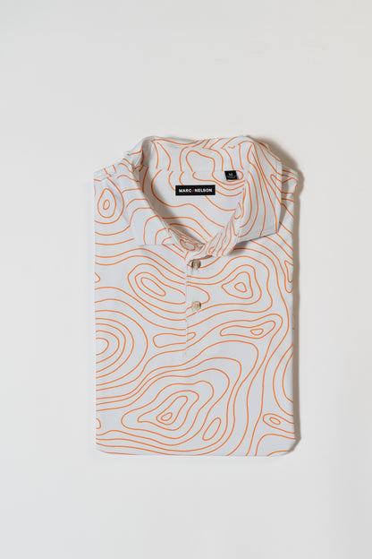 Topographic White and Orange Golf Polo