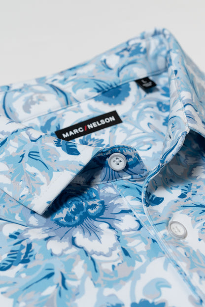 Damask Floral Blue Golf Polo