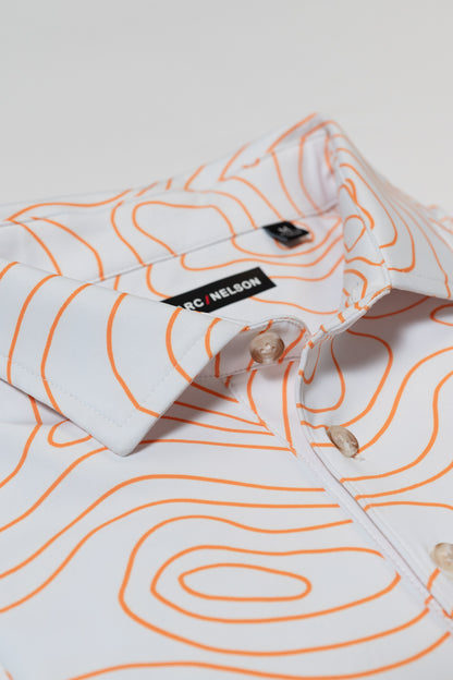 Topographic White and Orange Golf Polo