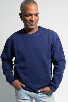  Marcus wearing the Japanese French Terry Crew Sweatshirt from Marc Nelson denim.
